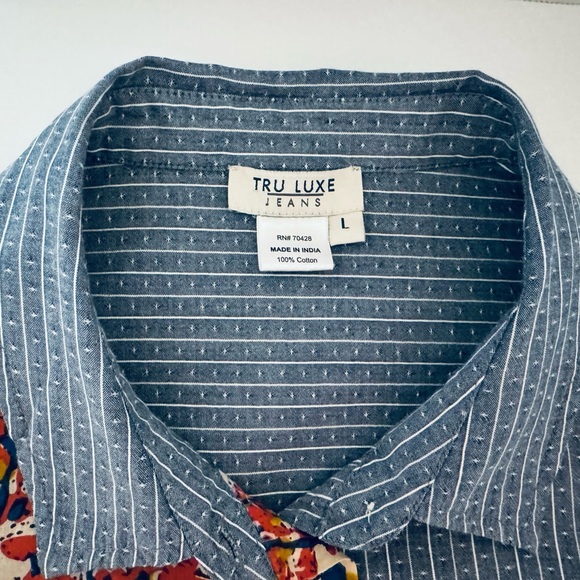 Tru Luxe Jeans Button Front Women's Shirt Mix of Different Fabrics Size Large - Picture 4 of 16